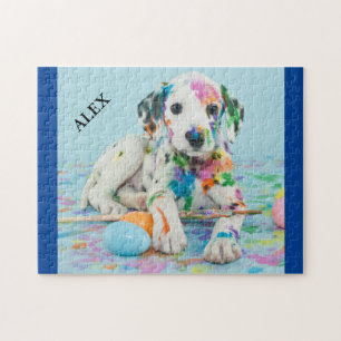 PAINT SPLATTERED DALMATIAN PUZZLE. JIGSAW PU LEGPUZZEL