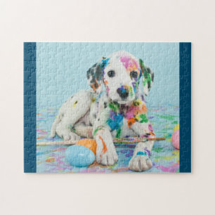 PAINT SPLATTERED DALMATIAN PUZZLE. JIGSAW PU LEGPUZZEL