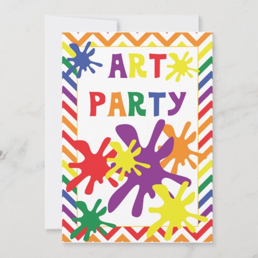 Paint Spletters Art Party 5x7 Birthday Invitation Kaart (Voorkant)