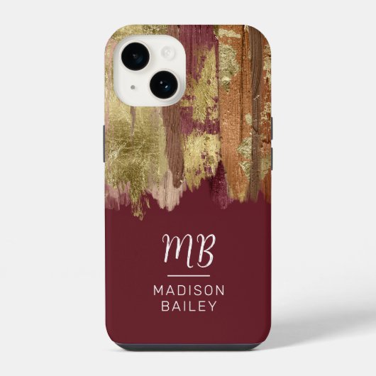 Paint Stroke Gold Bronze Monogram iPhone Hoesje (Achterkant)