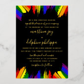 Paint Strokes Pride Flag Black Formal LGBT Weddens Folie Uitnodiging (Voorkant)