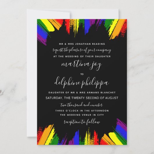 Paint Strokes Pride Flag Black LGBT Formele bruilo Kaart (Voorkant)