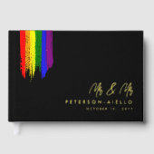 Paint Strokes Pride Flag Gold Text Wedding Gastenboek (Voorkant)