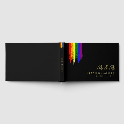 Paint Strokes Pride Flag Gold Text Wedding Gastenboek (Volledig)