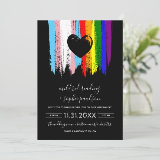 Paint Strokes Trans Pride Rainbow Wedding Kaart (Staand voorkant)