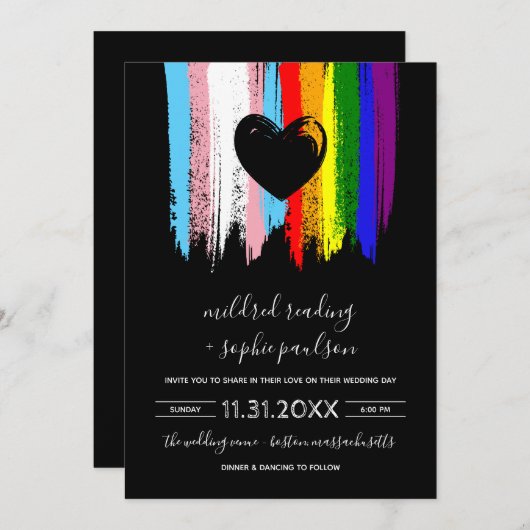 Paint Strokes Trans Pride Rainbow Wedding Kaart (Voorkant / Achterkant)