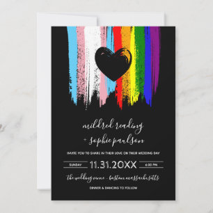 Paint Strokes Trans Pride Rainbow Wedding Kaart