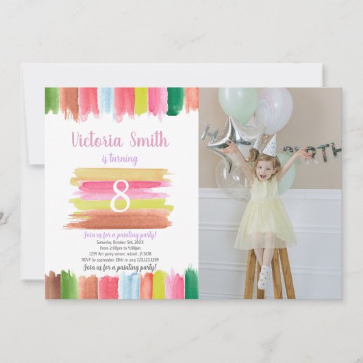 Paint Waterverf Age Center Verjaardagsuitnodiging Kaart (Voorkant)