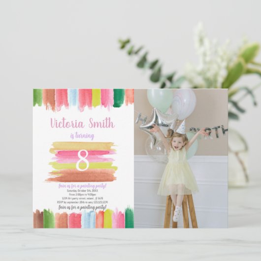 Paint Waterverf Age Center Verjaardagsuitnodiging Kaart (Staand voorkant)
