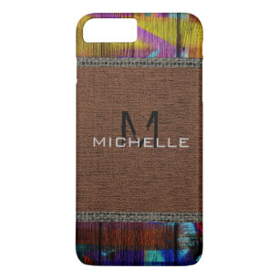 Paint Wood Kijk Burlap Rustic Monogram #8 iPhone 8/7 Plus Hoesje