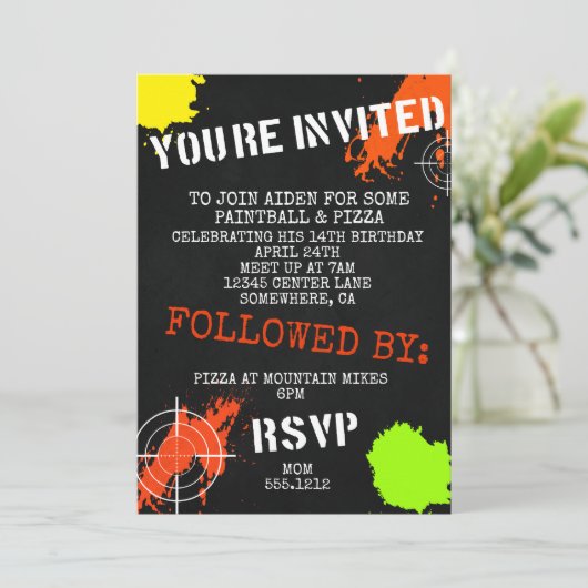 PAINTBALINVITATIE KAART (Staand voorkant)