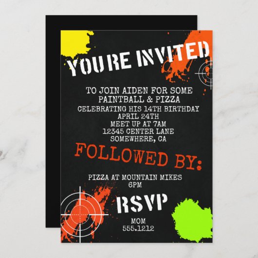 PAINTBALINVITATIE KAART (Voorkant / Achterkant)