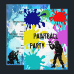 Paintball 21st Birthday Kaart<br><div class="desc">Cool de lol voor jongen en mannen. Heldere verfsplatters bevinden zich aan de voorkant van deze coole sjabloon met een gedrukt afbeelding van een man dat gekleed is en klaar is voor de plezier van het schildpad. De achterkant van deze kaart heeft een gekleurd afbeelding met een waterverfspleet met een...</div>