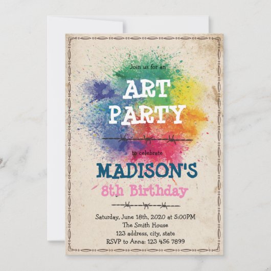 Paintball art party Invitation Kaart (Voorkant)