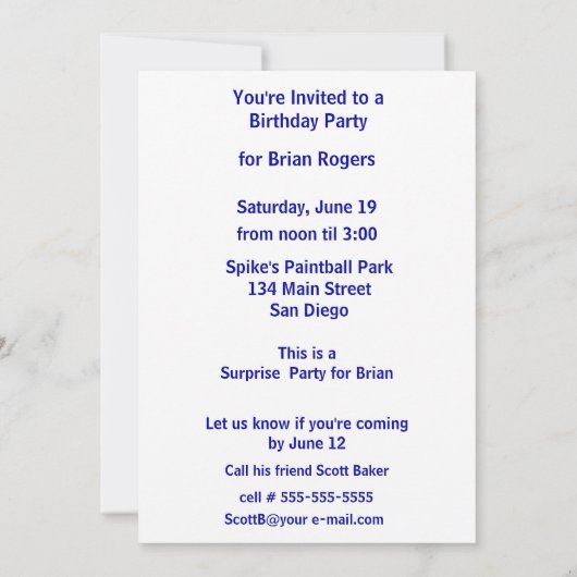 Paintball Battle Kaart (Achterkant)