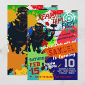 Paintball Birthday Invitation, Paintball Invite Kaart (Voorkant / Achterkant)