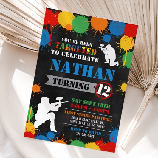 Paintball Birthday Invitation, Paintball Invite Kaart