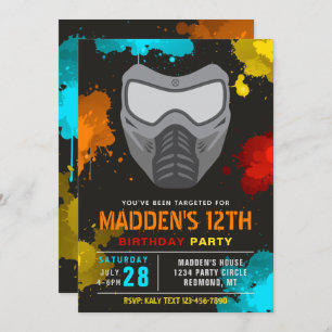 Paintball Birthday Invitation   Paintball Party Kaart