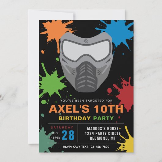 Paintball Birthday Invitation | Paintball Party Kaart (Voorkant)