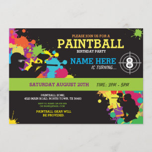 Paintball Birthday Party Invitation Fun Paint Ball Kaart