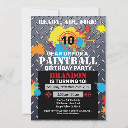 Paintball Birthday Party Invitation Kind Teen Adul Kaart (Voorkant)