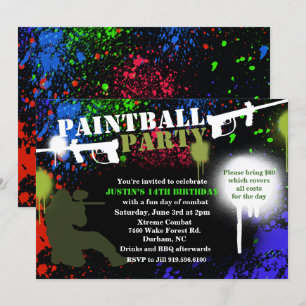 Paintball-feest verjaardagsuitnodiging kaart