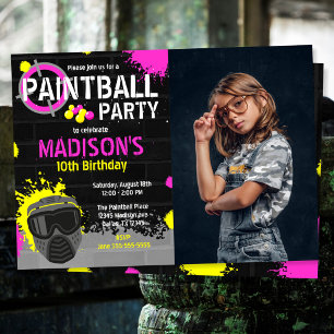 Paintball-feest verjaardagsuitnodiging met foto kaart