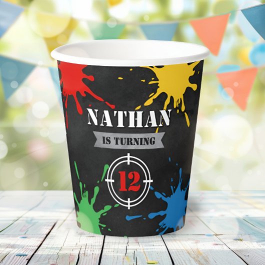 Paintball Fun Paint Splatter Kids Verjaardagsfeest Papieren Bekers