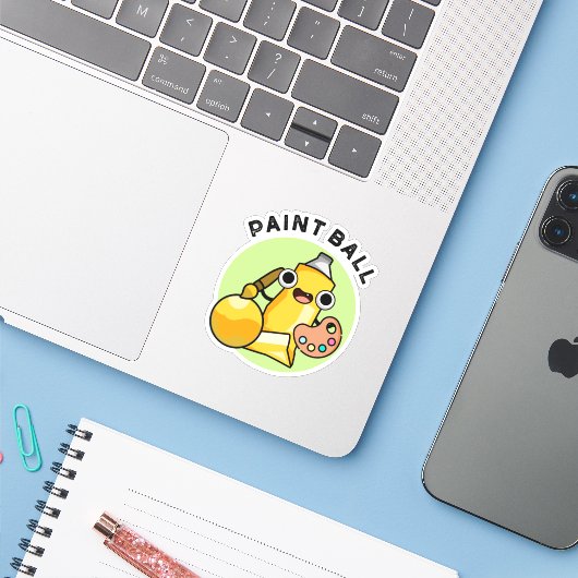 Paintball Funny Paint Pun Sticker (Laptop met iPhone)
