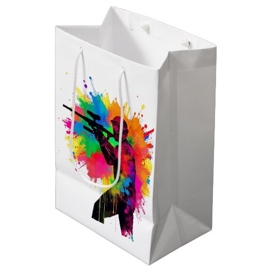 Paintball Gamer Kleurrijk Ontwerp Medium Cadeauzakje (Voorkant Gekanteld)