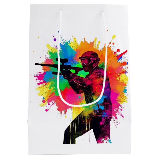 Paintball Gamer Kleurrijk Ontwerp Medium Cadeauzakje (Achterkant)