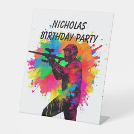 Paintball Gamer Kleurrijk Ontwerp Reclamebord Met Voetstuk