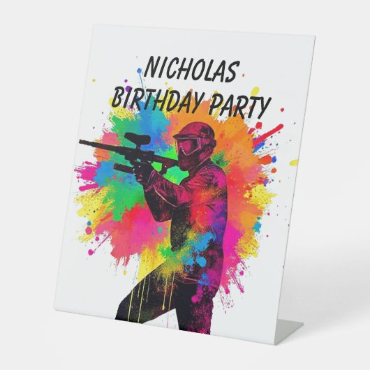Paintball Gamer Kleurrijk Ontwerp Reclamebord Met Voetstuk (Voorkant)