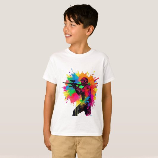 Paintball Gamer Kleurrijk Ontwerp T-shirt (Voorkant volledig)