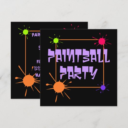 PAINTBALL KRIJGEN-SATHER PARTIJ INVITATION INVITE KAART (Voorkant / Achterkant)