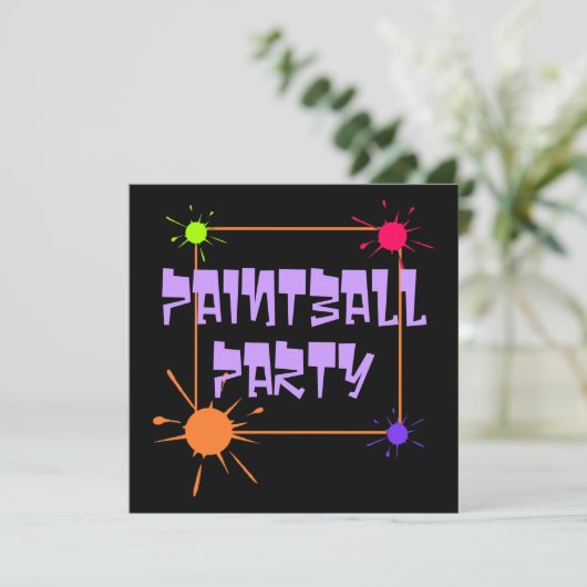 PAINTBALL KRIJGEN-SATHER PARTIJ INVITATION INVITE KAART (Staand voorkant)