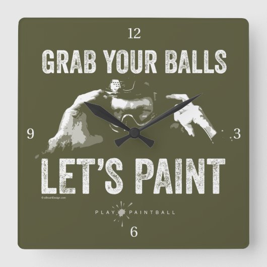 Paintball Let's Paint Square Wall Clock Vierkante Klok (Voorkant)