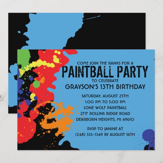 Paintball Paintball Birthday Party Kaart (Voorkant / Achterkant)