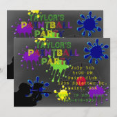 Paintball Party Krijtbord Grijs Splat Uitnodiging (Voorkant / Achterkant)