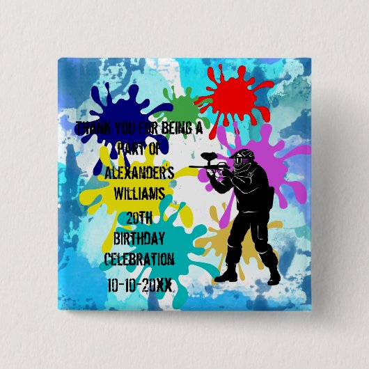 Paintball Party Vierkante Button 5,1 Cm (Voorkant)