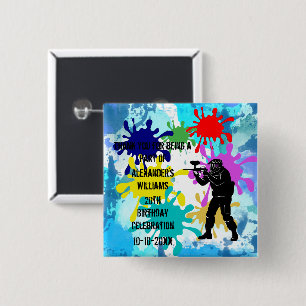 Paintball Party Vierkante Button 5,1 Cm