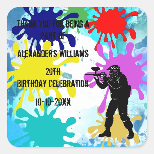 Paintball Party Vierkante Sticker (Voorkant)