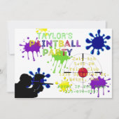 Paintball Party White Splat Uitnodiging (Voorkant)