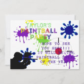 Paintball Party White Splat Uitnodiging (Achterkant)