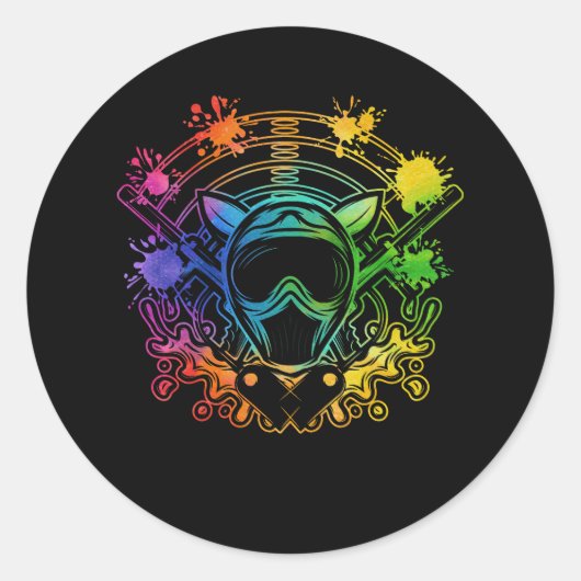 Paintball Player Paint Shooting Paintballer Air Gu Ronde Sticker (Voorkant)