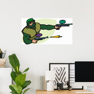 Paintball Speler met Dual Markers Actie Sport Poster