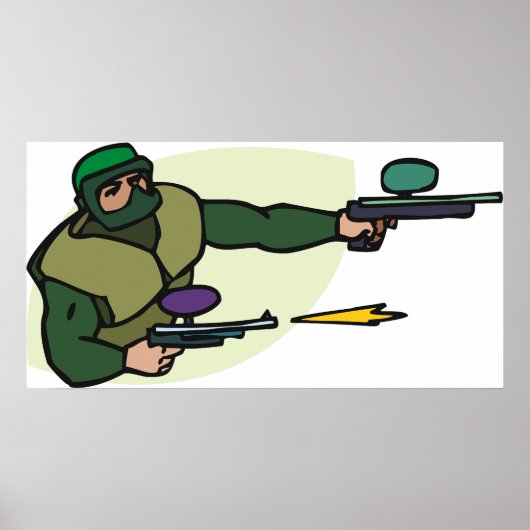 Paintball Speler met Dual Markers Actie Sport Poster (Voorkant)
