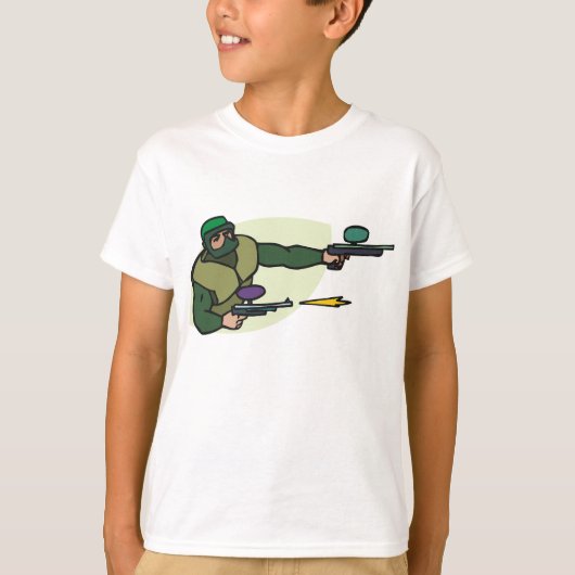 Paintball Speler met Dual Markers Actie Sport T-shirt (Voorkant)