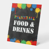 Paintball Splatter Food Verjaardag Jongens Reclamebord Met Voetstuk (Voorkant)