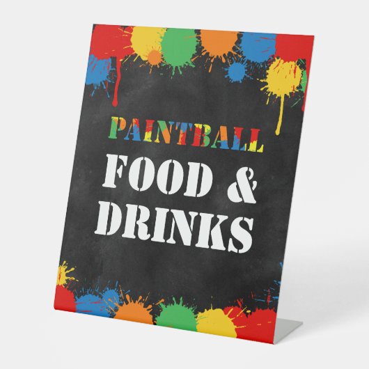 Paintball Splatter Food Verjaardag Jongens Reclamebord Met Voetstuk (Voorkant)